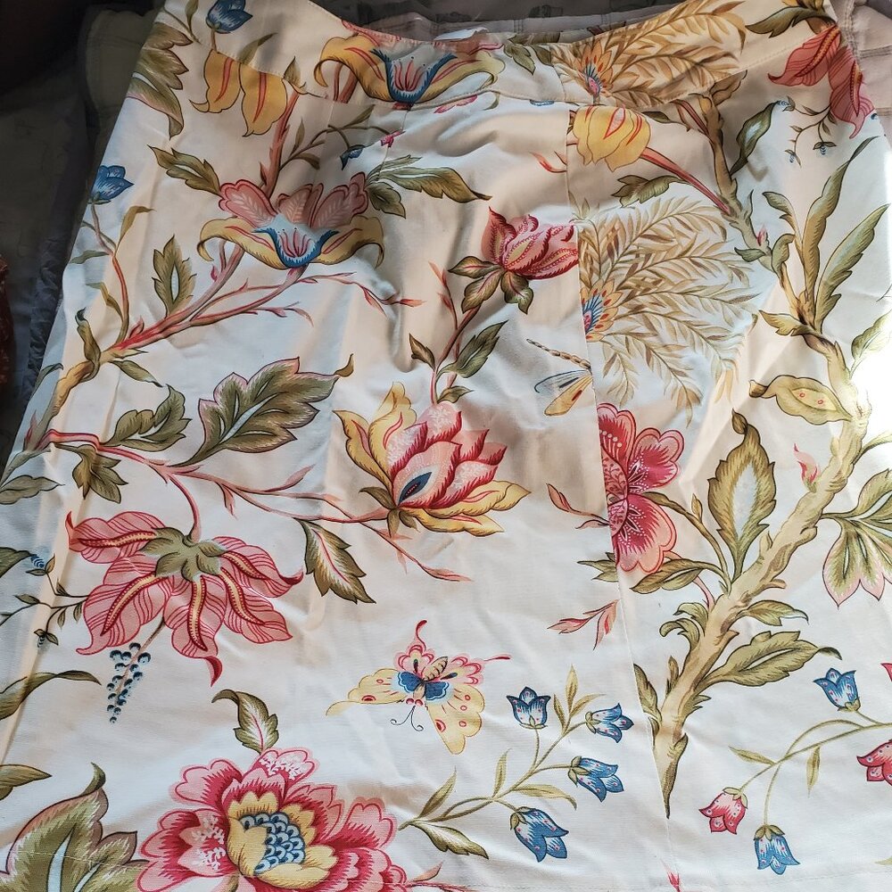 Talbots Cream Floral A-Line Skirt with Pink, Blue and Green Accents